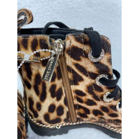Gianni Bini Lyone size 6 Leopard Print  Calf Hair  Chain  Side Zip Combat Boot - Picture 6 of 10